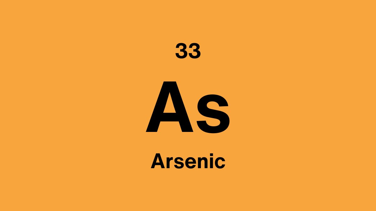 Arsenic element symbol As, atomic number 33, on an orange periodic table tile