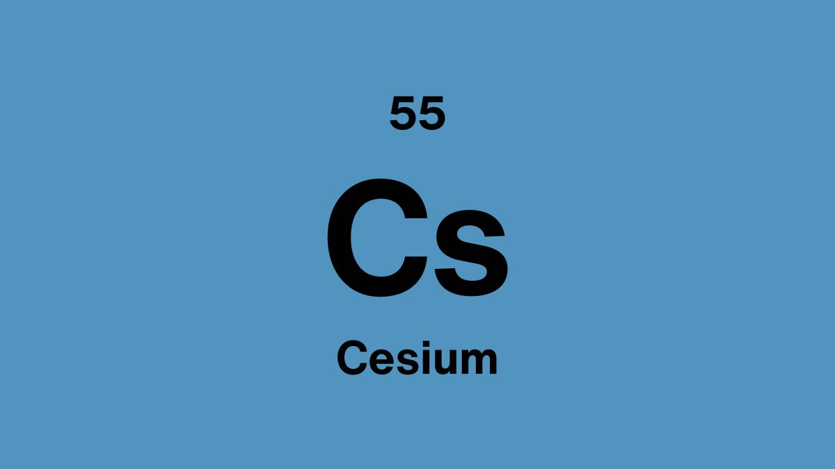 Cesium element symbol Cs, atomic number 55, on a steel blue periodic table tile