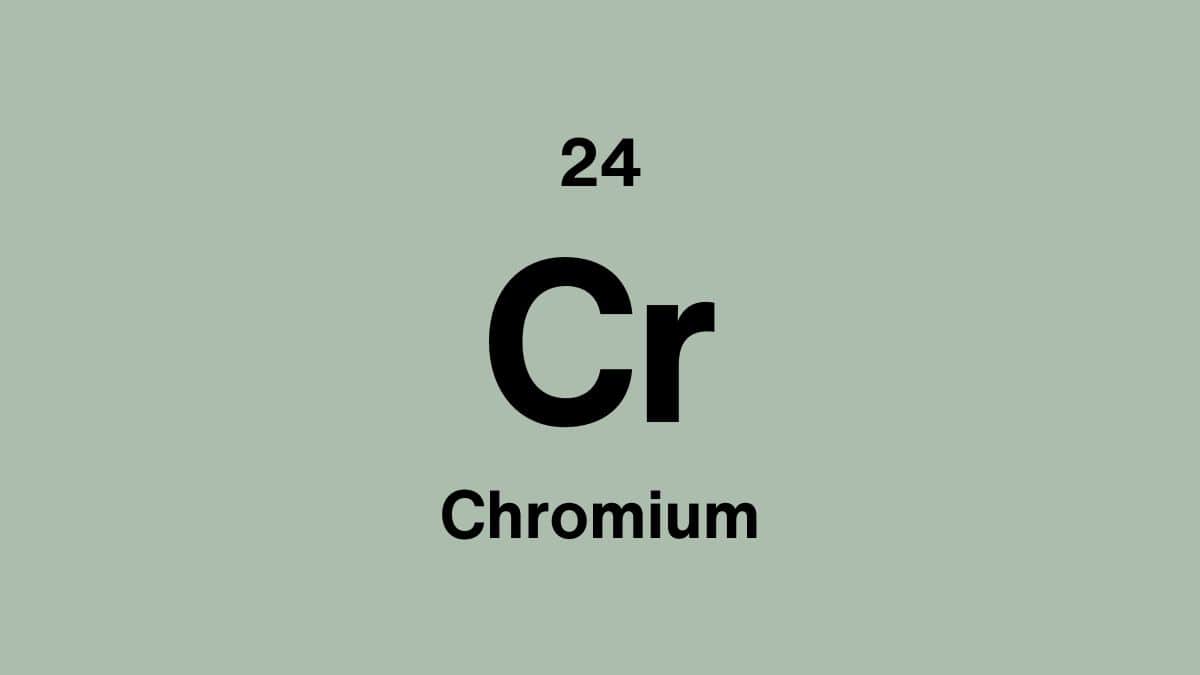Chromium element symbol Cr, atomic number 24, on a sage green periodic table tile