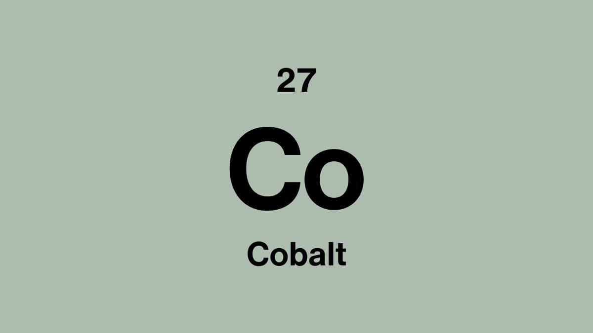 Cobalt element symbol Co, atomic number 27, on a sage green periodic table tile