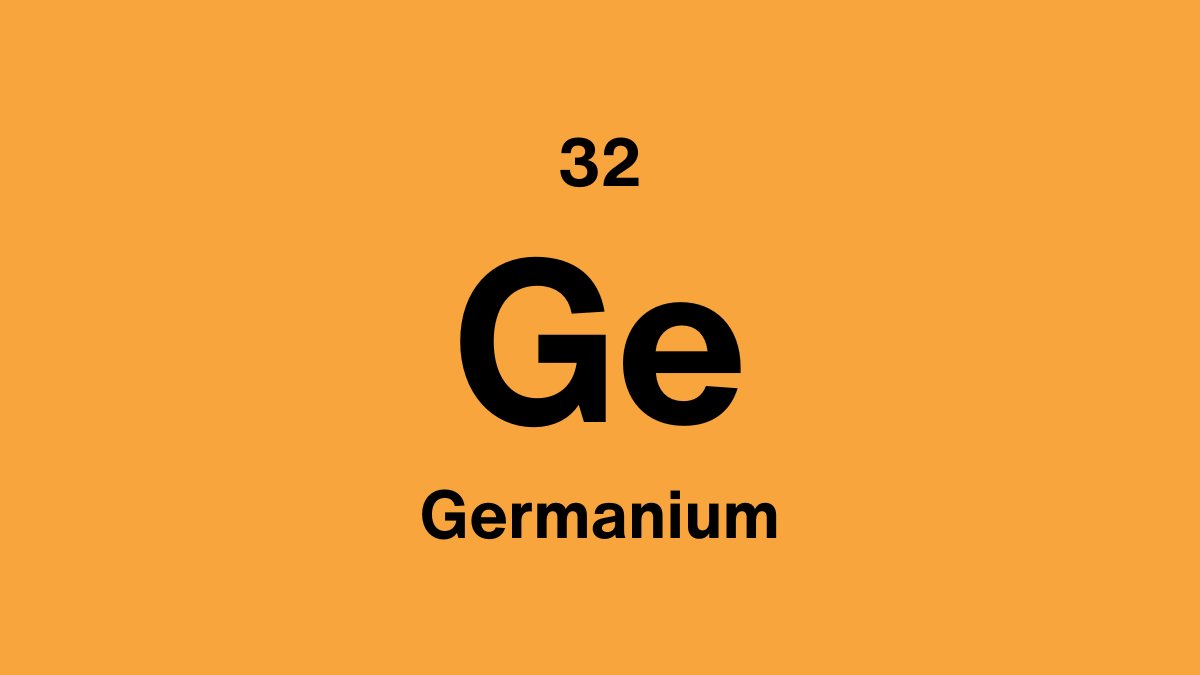 Germanium element symbol Ge, atomic number 32, on an orange periodic table tile