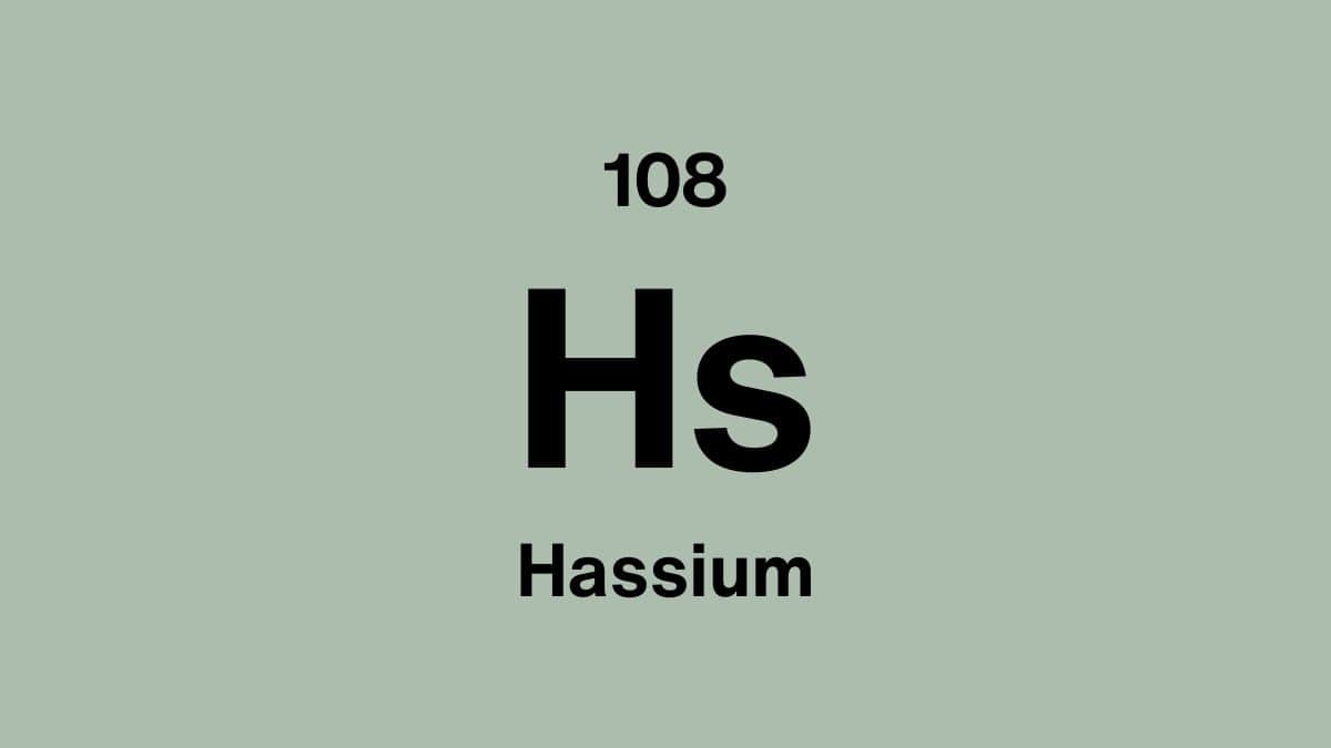Hassium element symbol Hs, atomic number 108, on a sage green periodic table tile