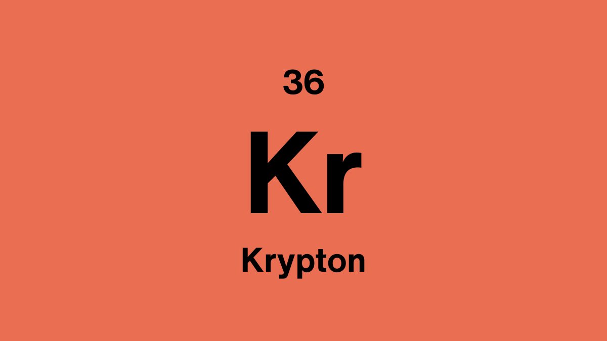 Krypton element symbol Kr, atomic number 36, on a coral periodic table tile