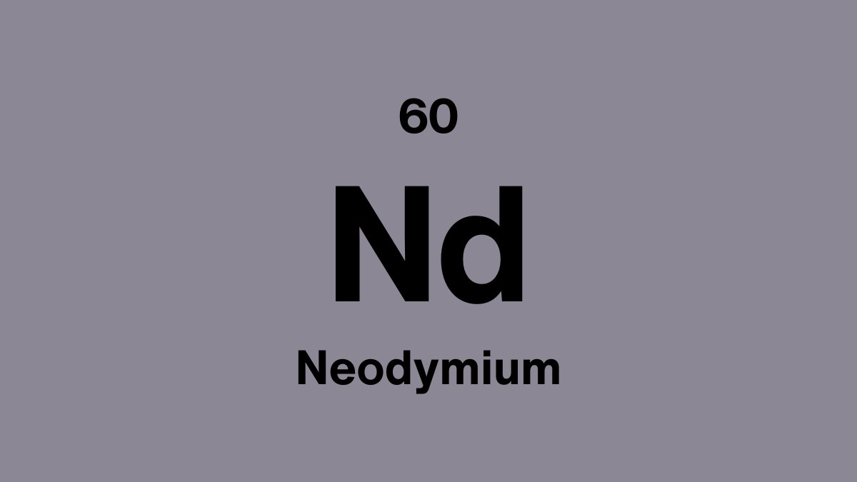 Neodymium element symbol Nd, atomic number 60, on a lavender periodic table tile