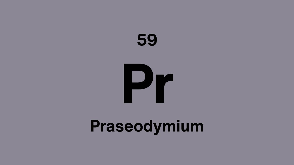 Praseodymium element symbol Pr, atomic number 59, on a lavender periodic table tile