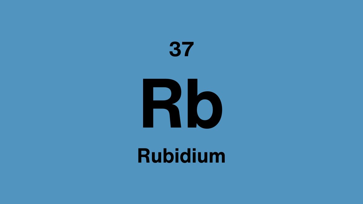 Rubidium element symbol Rb, atomic number 37, on a steel blue periodic table tile