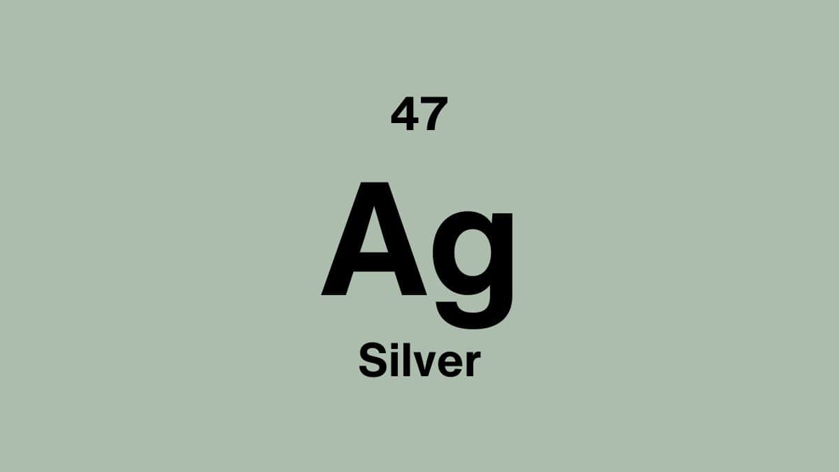 Silver element symbol Ag, atomic number 47, on a sage green periodic table tile