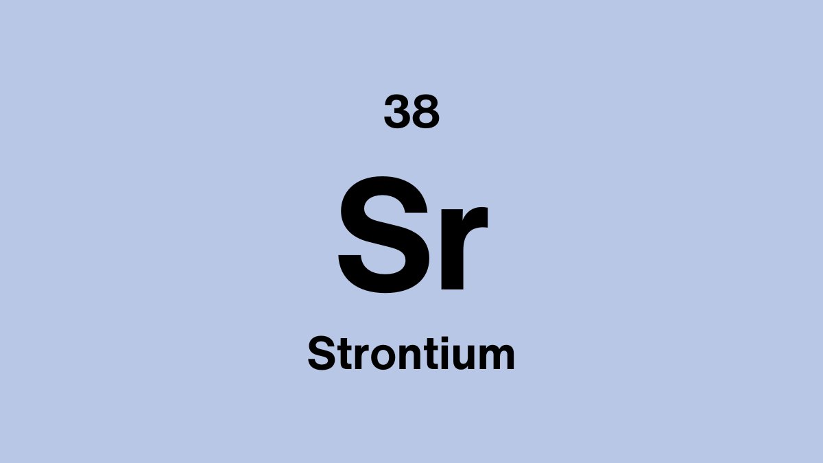Strontium element symbol Sr, atomic number 38, on a powder blue periodic table tile