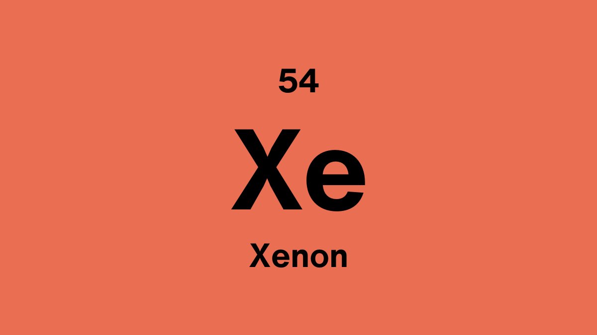 Xenon element symbol Xe, atomic number 54, on a coral periodic table tile