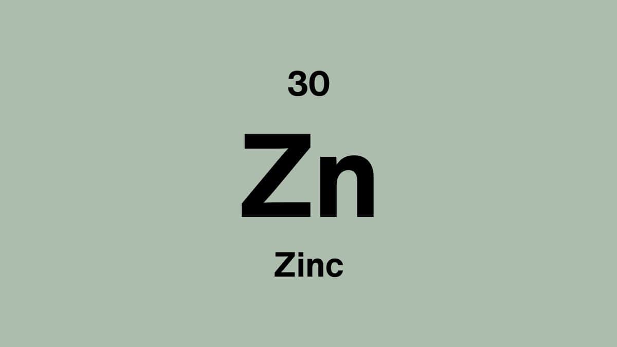 Zinc element symbol Zn, atomic number 30, on a sage green periodic table tile