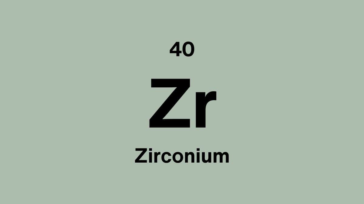 Zirconium element symbol Zr, atomic number 40, on a sage green periodic table tile